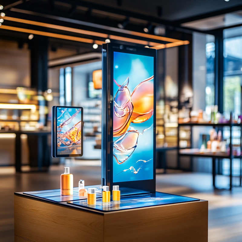 Modern Digital Display with Product Showcase in a Store.